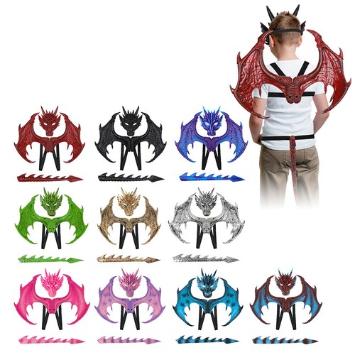 3D Dragon Wing Costume Dinosaur Tail Mask Set Dress Halloween Fancy Cosplay Kids - Picture 13 of 25