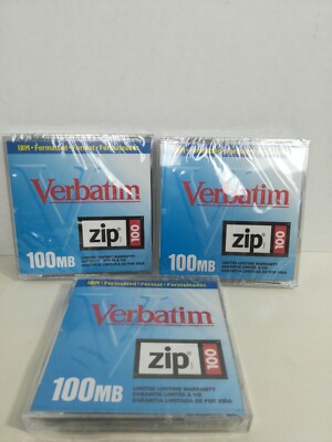Lot (3) Verbatim Zip Disk 100MB New in Sealed Package