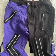 Tripp NYC Split Leg Pants Mens 36 Purple Black Goth Punk Grunge Zippers Cargo