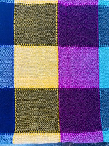 Colorful Plaid Mexican Fiesta Fancy Tablecloth with Tasseled Fringe, 60 x 60 in - Picture 5 of 6