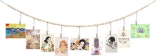 Wall Hanging Photo Display with Wooden Beads Garland, Collage Picture Frame