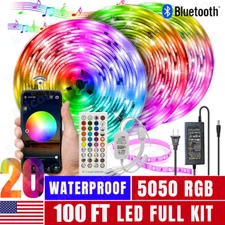 100ft-16ft LED Strip Lights 5050 RGB Bluetooth Color Change Remote for Rooms Bar
