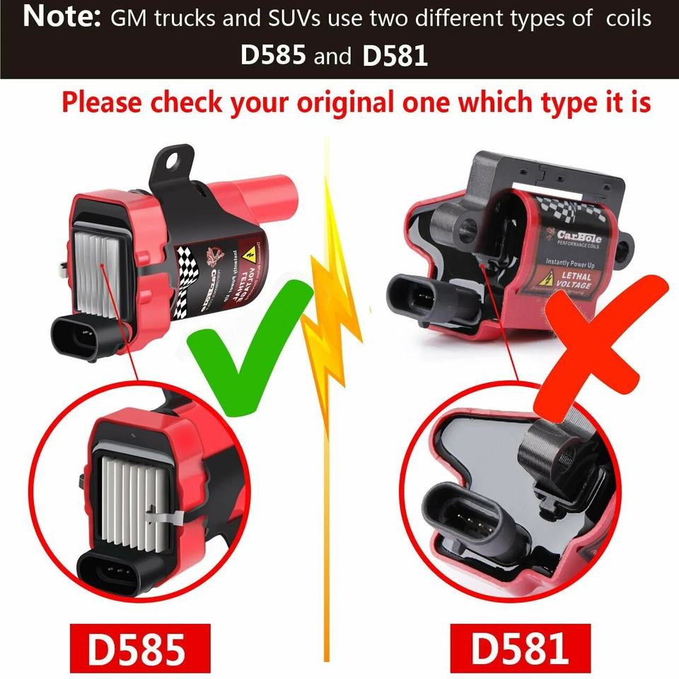 8x conjunto de fios de vela de ignição com 8x pacotes de bobina de ignição redonda para GMC Chevy UF262 D585 - Imagem 2 de 4