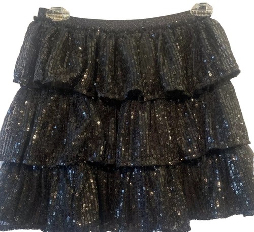 CAT & JACK L 10/12 NWT Girl's Black Sparkly Sequins Tiered Ruffles SKIRT - Picture 3 of 8