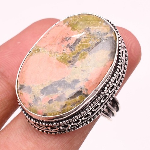 Bague En Argent Sterling 925 Avec Pierre Unakite Verte, Taille 8.5, Fait Main - Neuf Sans Emballage, Fabriqué En Inde
