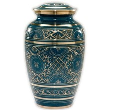Caribbean Blue Adult Cremation Brass Urn - Free Shipping