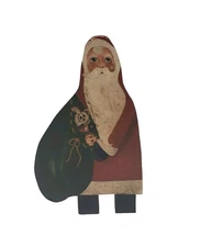 Rustic Distressed Look Wooden Santa Christmas Decoration 9"