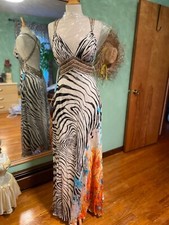 Jovani Black Orange Multi Prom Evening Dress Abstract Print Sequin Beads Size 8