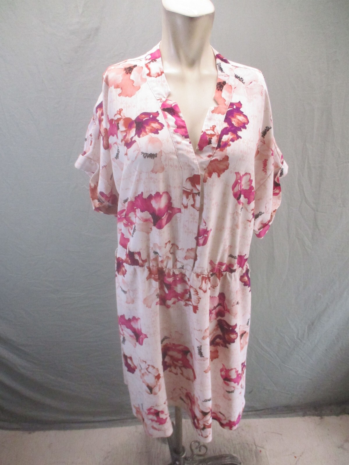 Metaphor Size XL Womens Floral 1/2 Button V-Neck Short Sleeve Sheath Dress 982
