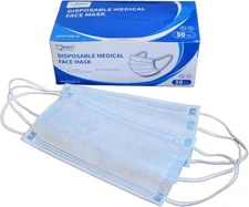 Disposable Blue Medical Mask, 50 Face Masks, Disposable 3-Ply Earloop Masks