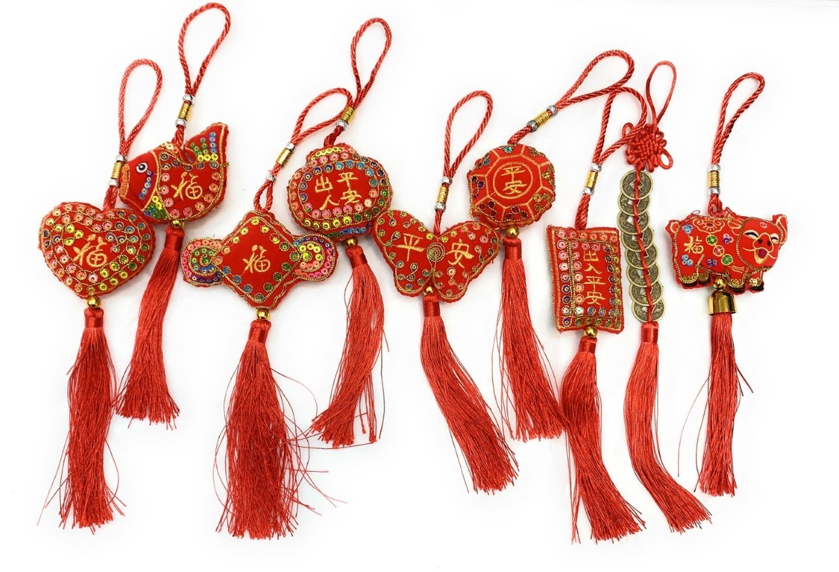Feng Shui Lucky Red Tassel Sequin Chinese Hanging Bag Charm Year