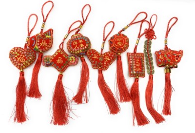 Feng Shui Lucky Red Tassel Sequin Chinese Hanging Bag Charm Year