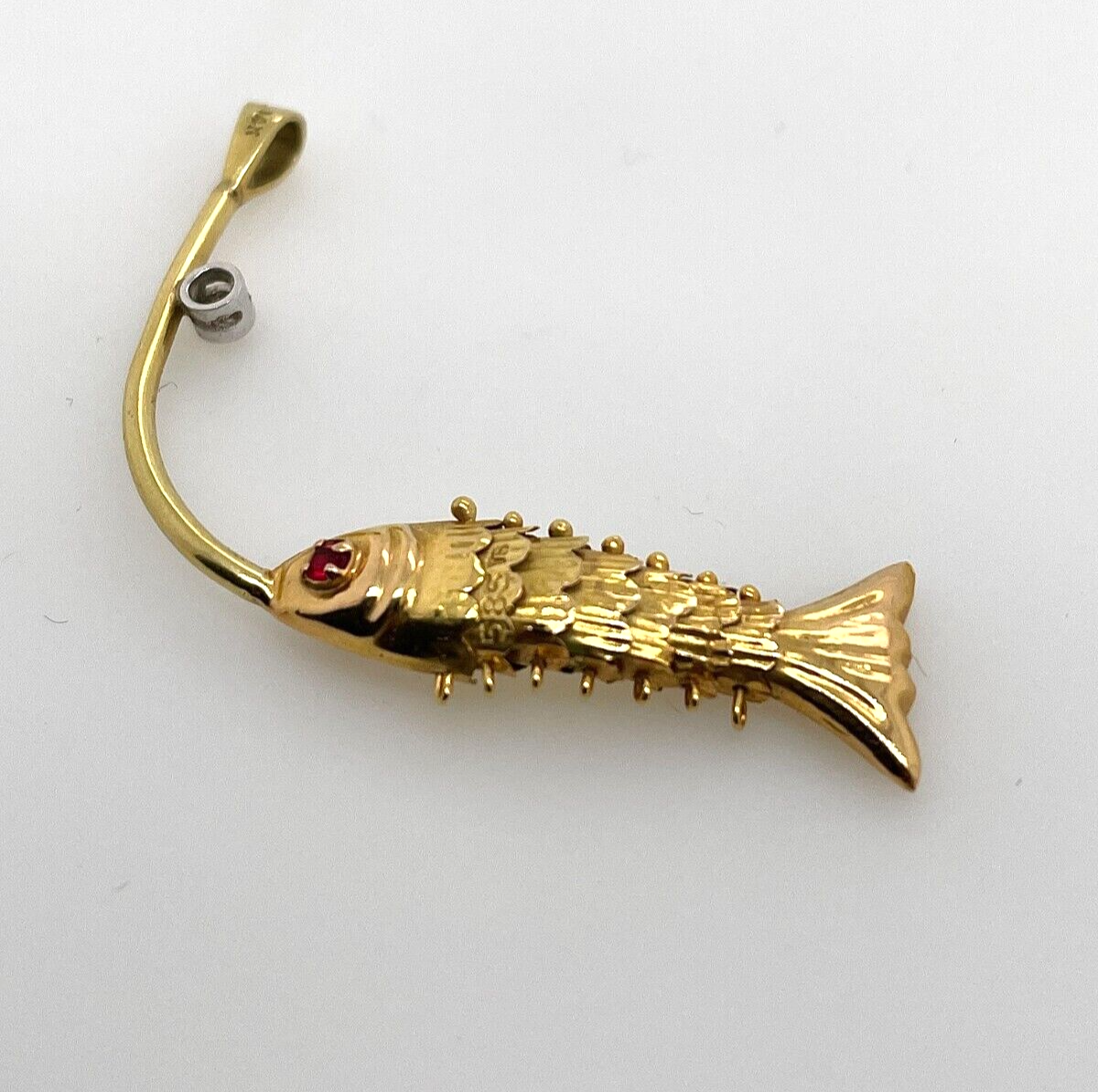 14ct Yellow Gold Fish line & Sinker Pendant /w CRRuby & Diamond Preloved 1.86gm eBay
