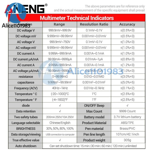ANENG Digital Multimeter Oscilloscope AC DC Volt Current Transistor Tester 9999 - Picture 3 of 15