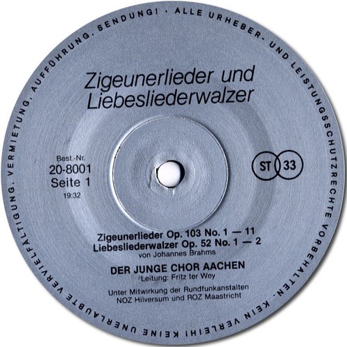 BRAHMS Zigeunerlieder Liebesliederwalzer DER JUNGE CHOR AACHEN WEY GEPP KATHE LP - Picture 3 of 3