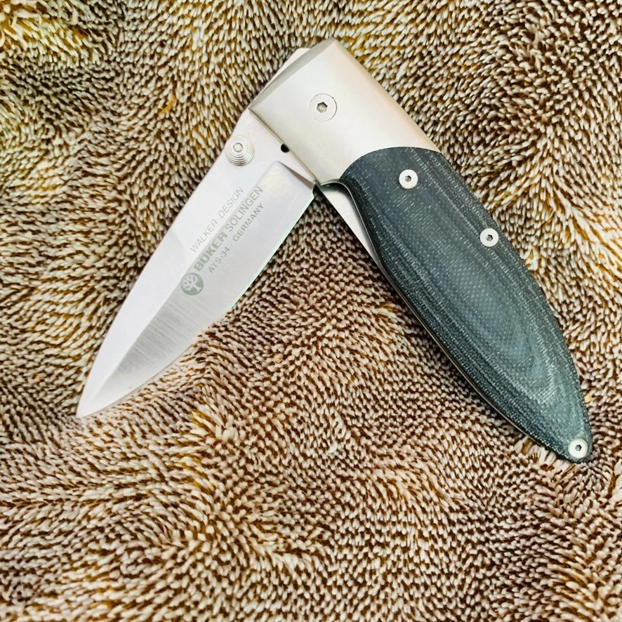 Cuchillo Plegable Boker Gris Carbón "Madera" Walker Design Solingen Alemania ATS-34 Foto 3 de 4