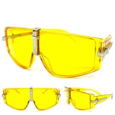 Classic Retro Futuristic Modern Contemporary Shield Wrap SUNGLASSES Yellow Frame