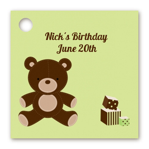 Teddy Bear Green - Personalized Birthday Party Card Stock Favor Tags - Set of 20