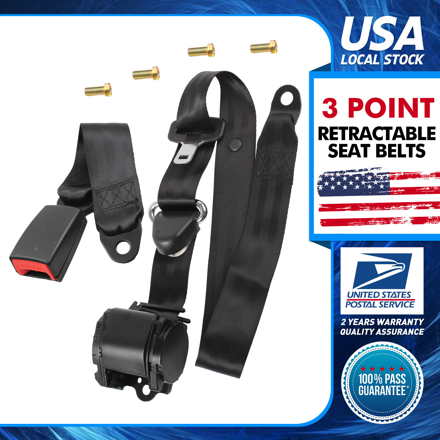 Car Vehicle 3 Point Safety Seat Belt Retractable Straps Adjustable Belt Kit US