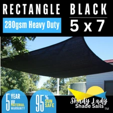 95% UV 5x7m Black Rectangle Sun Shade Sail Sun Heavy Duty 280GSM 5 Year 5m x 7m