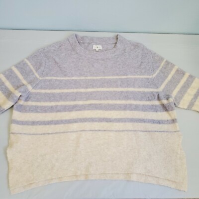 Lou Grey Oversize Sweater Striped Chunky Crewneck Crop Sz Large L White  Gray