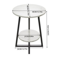 2 Tier White Marble Effect Round Sofa Side End Table Living Room Coffee Table