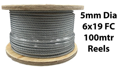 Drahtseil aus verzinktem Stahl 5 mm Durchmesser 6 x 19 Faserkern - 100 mtr Rolle