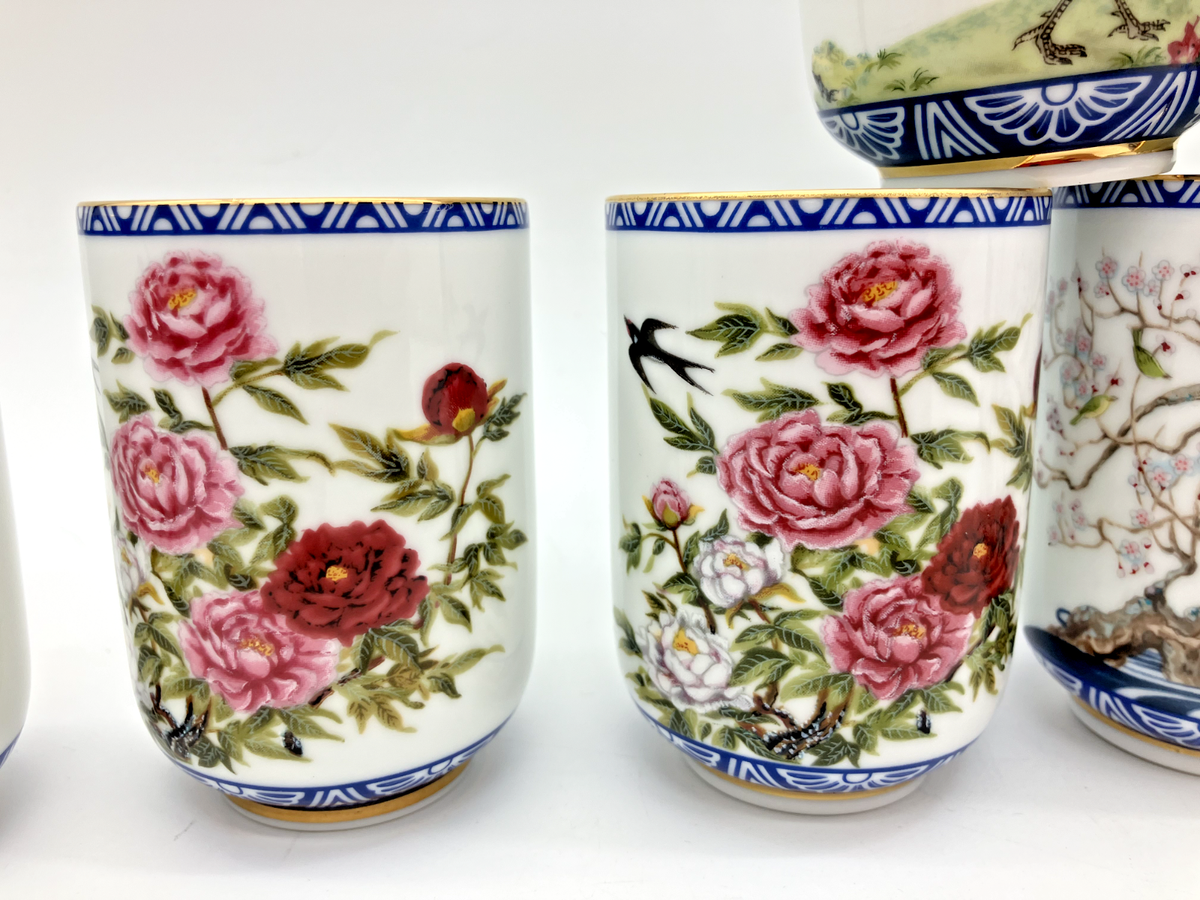 Vintage 1985 COMPLETE SET: 12 Franklin Mint Porcelain Sake