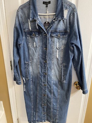 Women’s Distressed Denim Long Maxi Coat by Love Tree Size 2X NWT