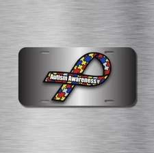 Autism Awareness Autistic Ribbon Vehicle License Plate Front Auto Tag Puzzle NEW