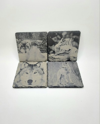 CLEARANCE: Wildlife Series - The Wolves - Laser Engraved Slate Coaster Set Of 4 - Picture 6 of 6