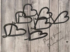 7 Primitive Style Vintage Forged Iron Heart Shape Spike Hooks Pig Tail