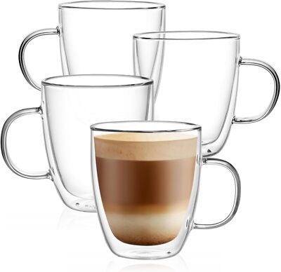CNGLASS Large Glass Coffee Mugs 12oz,Double Walled Insulated 12oz, 4-Pack 