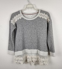 Maurices Womens Mixed Media Gray Marbled Sweatshirt Long Sleeve Size S Lace