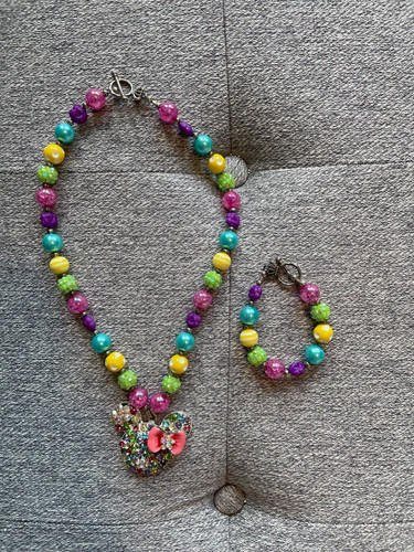 Unbranded Little Girl Pastel Beaded Minnie Mouse Necklace/Bracelet Set