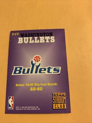 #27 Washington bullets Super Team 1993 94 Stadium club Set Break members only