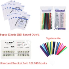 AZDENT Dental Ortho Bracket Roth 022 / Elastics/ Arch Wire NiTi /Ligature Ties