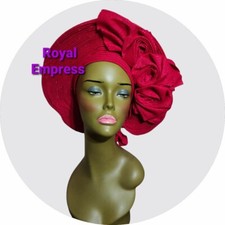 Aso-Oke African Headtie Auto Gele, Hot Pink Empress headwear