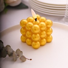 2 Metallic Gold 2 in Flameless LED Light Bubble Cube CANDLES Centerpieces Party