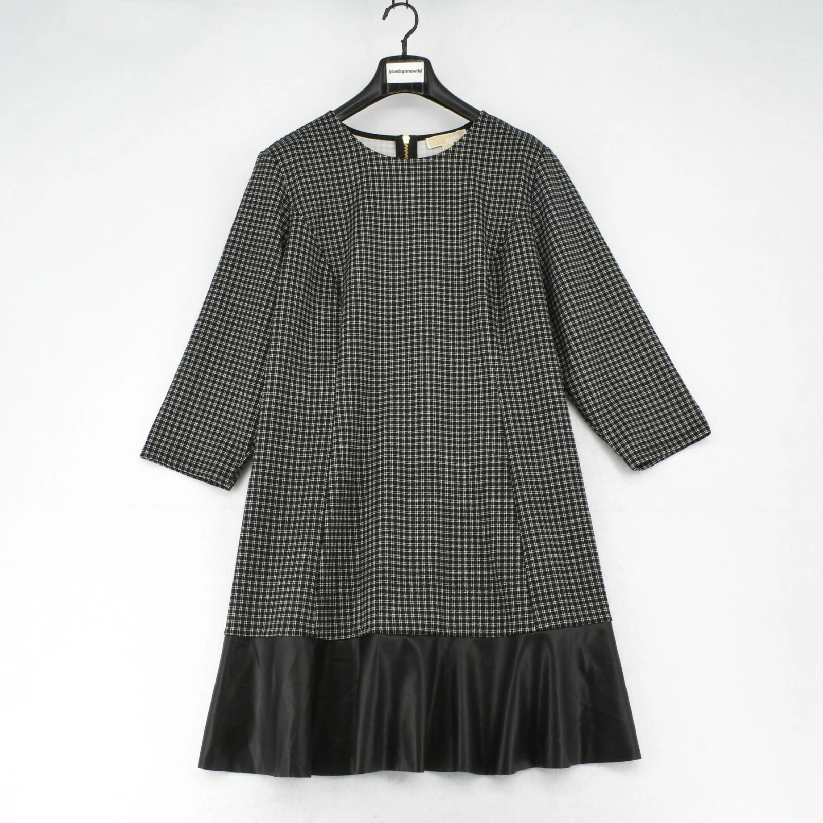 Mini abito Michael Kors donna plus nero a quadretti finta pelle manica a 3 4 shift 2X