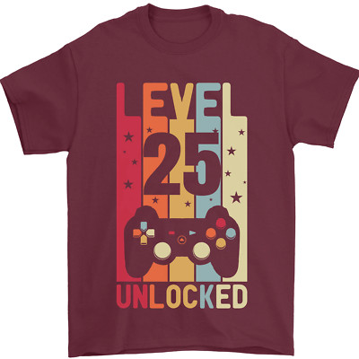 25. Geburtstag 25 Jahre Alt Level Up Gaming Herren T-Shirt 100% Baumwolle
