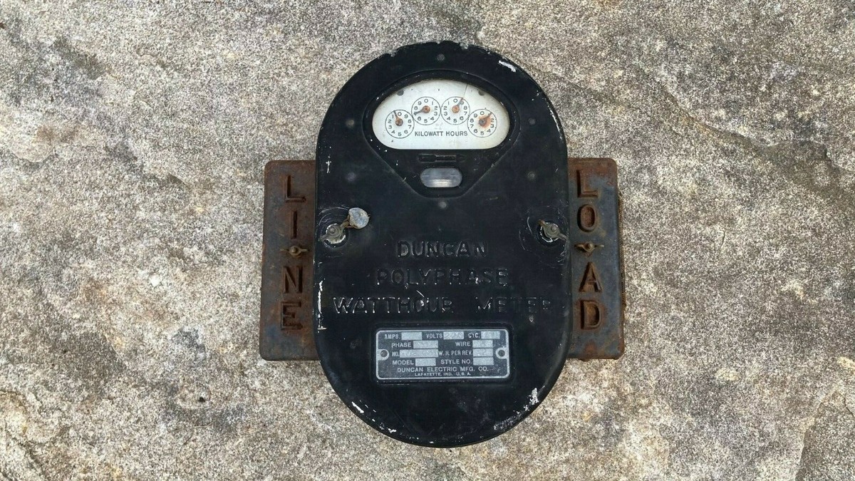 Vintage Antique Duncan Phase Watthour Meter Metal Cover Cast