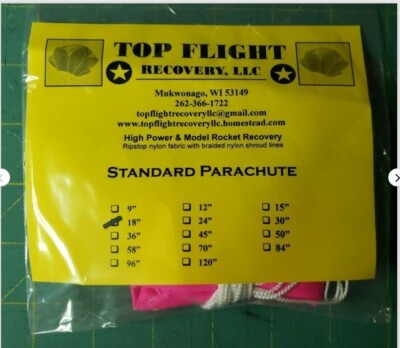 Top Flight Parachute Rip Stop Nylon Various Colors. Sizes= 18