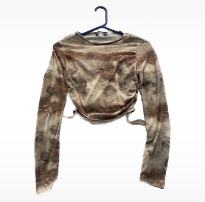 PrettyLittleThing PLT Beige Jersey Tie Ruched Side Long Sleeve Crop Top  Size 8 | eBay UK