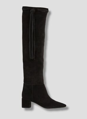 $1195 Saint Laurent Women's Black Laura Fringe Leather Boots Shoes