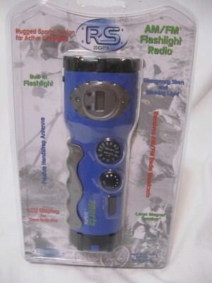 GPX Sports RS Rugged AM/FM Flashlight Radio Emergency Siren & Light *Blue* NEW 