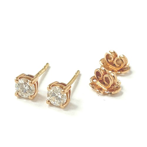 18ct Rose Gold Diamond Stud Earrings Round Brilliant Cut VS 4.4mm Wide 0.64ct - Picture 11 of 11