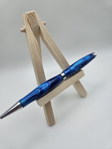 Hand Turned Blue Marblized Pen - Picture 4 of 6