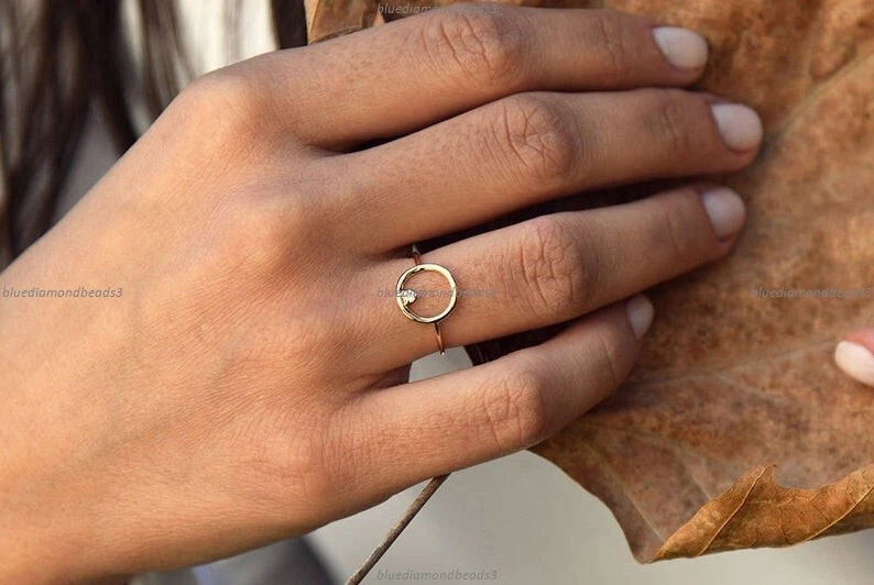 Open Circle Band Wedding Engagement Diamond Ring 14k Yellow Gold
