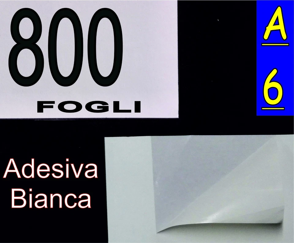 800 FOGLI CARTA ADESIVA BIANCA MATTA X ETICHETTE A6